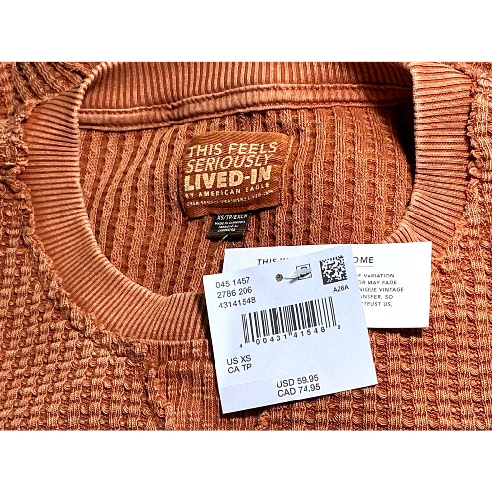 American Eagle Thermal Top This Feels Seriously Lived-In XS Terracotta NEW NWT - Picture 12 of 13